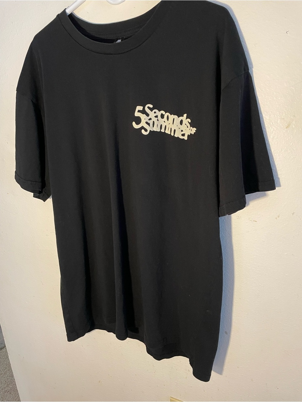 5 Seconds Of Summer Black Tee with Cream Logo Chest Print